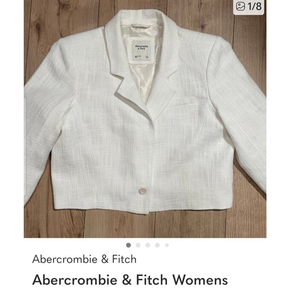 Abercrombie & Fitch White Cropped Tweed Blazer